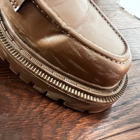 American Eagle Medium Brown Faux Leather Chucky Lug Sole Penny Loafers Size 9 - Picture 14 of 16